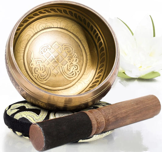 Gold Tibetan Singing Bowl for Stress Relief and Relaxation